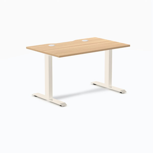 Desky Zero Scalloped Laminate Office Desk, Sublime Teak desktop, Wheat frame