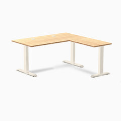 Desky Zero Bamboo L-Shape Office Desk, Bamboo desktop, Wheat frame