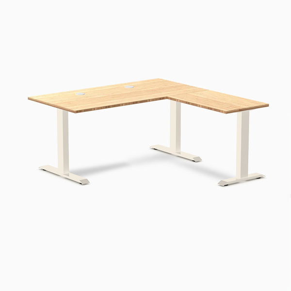 Desky Zero Bamboo L-Shape Office Desk, Bamboo desktop, Wheat frame