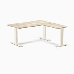 Desky Zero Laminate L-Shape Office Desk, Classic Oak desktop, Wheat frame
