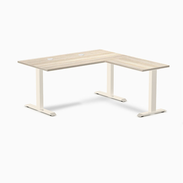 Desky Zero Laminate L-Shape Office Desk, Classic Oak desktop, Wheat frame