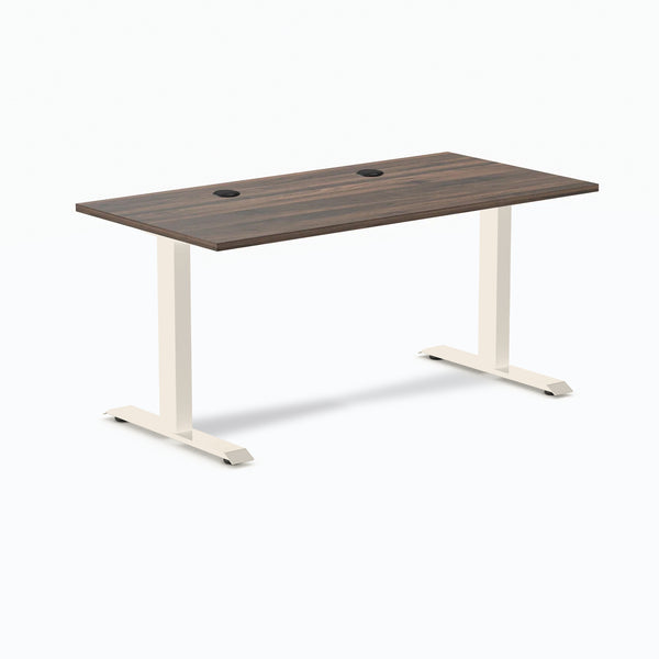 Desky Zero Laminate Office Desk, Jarrah Legno desktop, Wheat frame