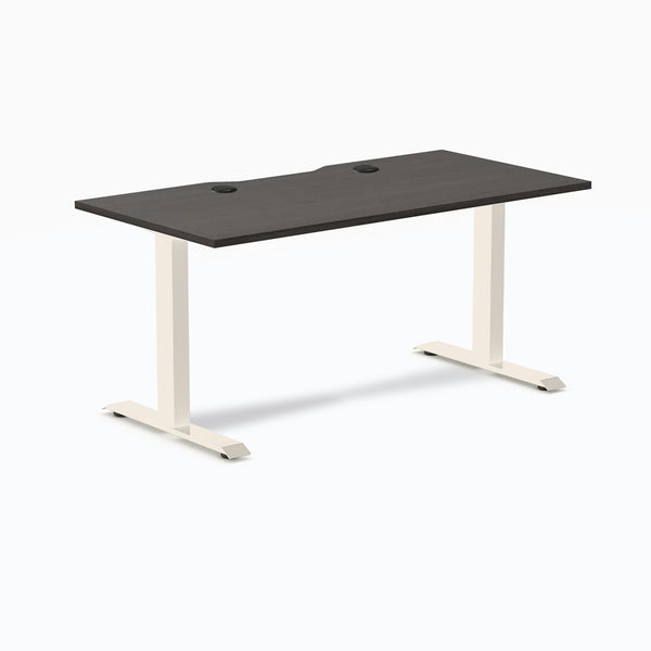 Desky Zero Scalloped Laminate Office Desk, Burnished Wood desktop, Wheat frame