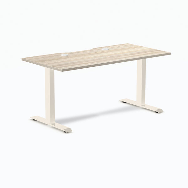 Desky Zero Scalloped Laminate Office Desk, Classic Oak desktop, Wheat frame