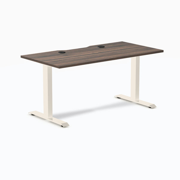 Desky Zero Scalloped Laminate Office Desk, Jarrah Legno desktop, Wheat frame