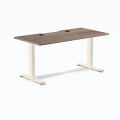 Desky Zero Scalloped Laminate Office Desk, Natural Walnut desktop, Wheat frame