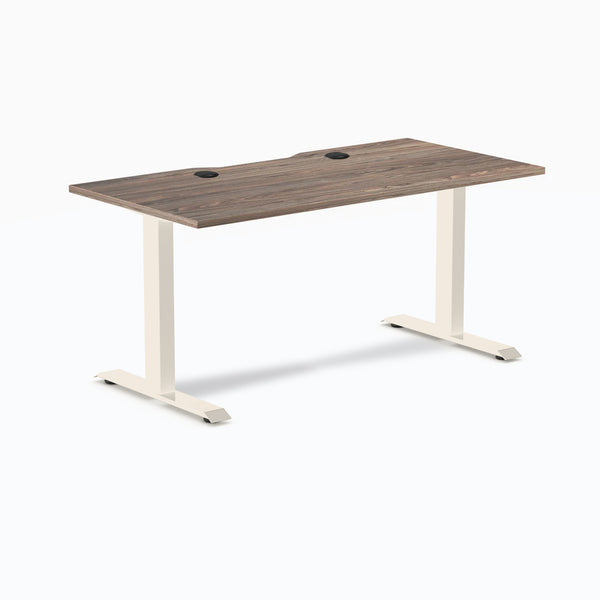 Desky Zero Scalloped Laminate Office Desk, Natural Walnut desktop, Wheat frame
