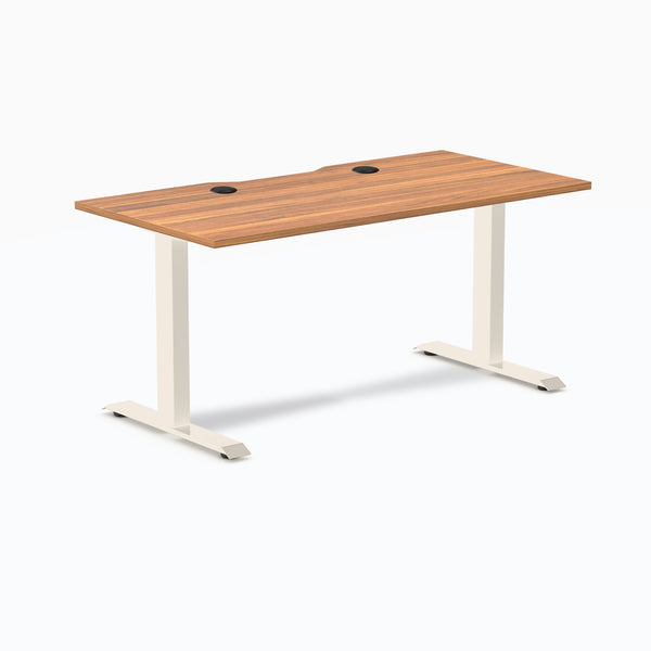 Desky Zero Scalloped Laminate Office Desk, Prime Oak desktop, Wheat frame