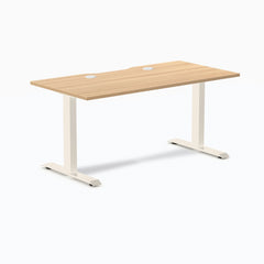 Desky Zero Scalloped Laminate Office Desk, Sublime Teak desktop, Wheat frame