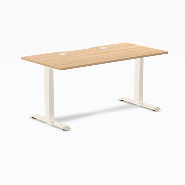 Desky Zero Scalloped Laminate Office Desk, Sublime Teak desktop, Wheat frame