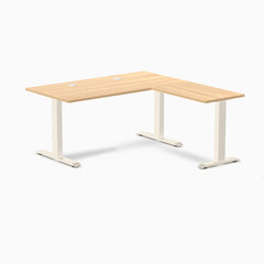 Desky Zero Laminate L-Shape Office Desk, Sublime Teak desktop, Wheat frame