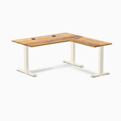 Desky Zero Hardwood L-Shape Office Desk, Teak desktop, Wheat frame