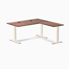 Desky Zero Hardwood L-Shape Office Desk, Walnut desktop, Wheat frame