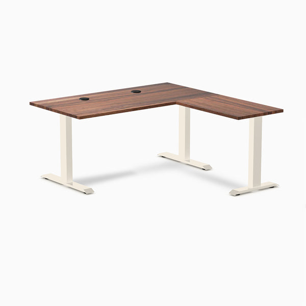 Desky Zero Hardwood L-Shape Office Desk, Walnut desktop, Wheat frame