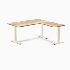 Desky Zero Hardwood L-Shape Office Desk, White Ash desktop, Wheat frame