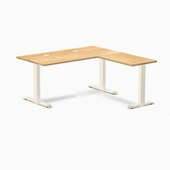 Desky Zero Hardwood L-Shape Office Desk, White Oak desktop, Wheat frame