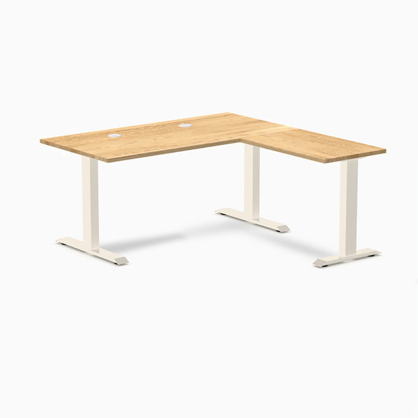 Desky Zero Hardwood L-Shape Office Desk, White Oak desktop, Wheat frame