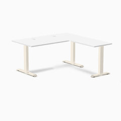 Desky Zero Laminate L-Shape Office Desk, White desktop, Wheat frame