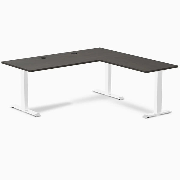 Desky Zero Laminate L-Shape Office Desk, Burnished Wood desktop, Wheat frame