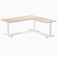 Desky Zero Laminate L-Shape Office Desk, Classic Oak desktop, Wheat frame