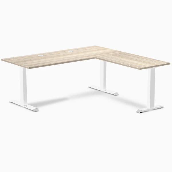 Desky Zero Laminate L-Shape Office Desk, Classic Oak desktop, Wheat frame