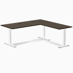 Desky Zero Bamboo L-Shape Office Desk, Dark Bamboo desktop, Wheat frame