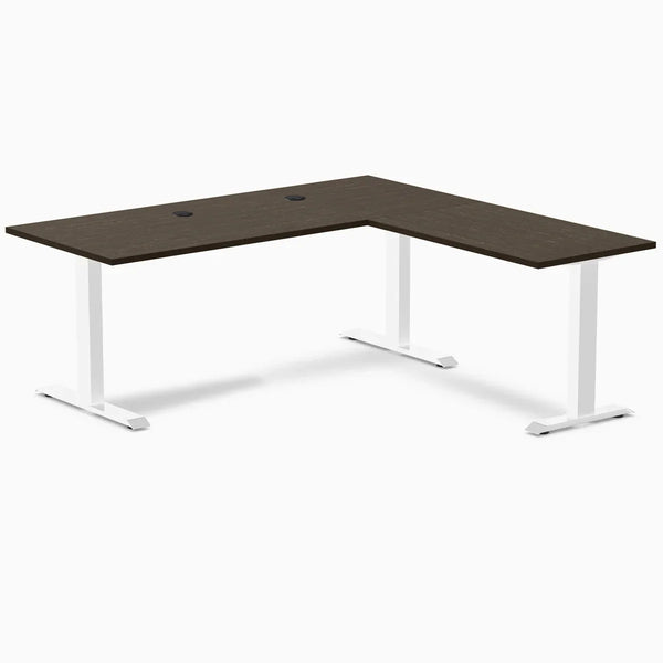Desky Zero Bamboo L-Shape Office Desk, Dark Bamboo desktop, Wheat frame