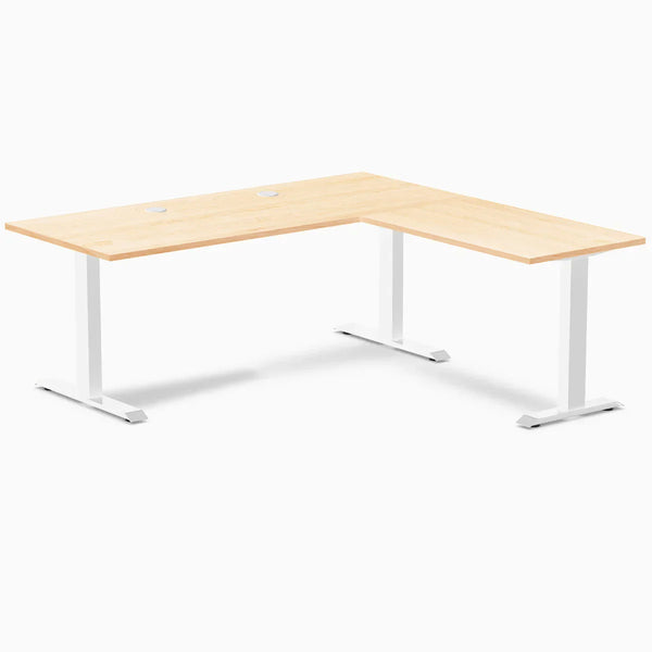 Desky Zero Hardwood L-Shape Office Desk, Maple desktop, Wheat frame