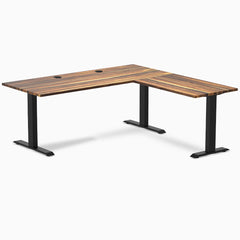 Desky Zero Hardwood L-Shape Office Desk, Pheasantwood desktop, Matte Black frame