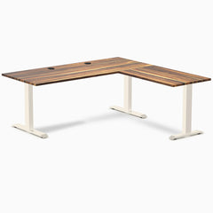 Desky Zero Hardwood L-Shape Office Desk, Pheasantwood desktop, Wheat frame