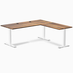 Desky Zero Hardwood L-Shape Office Desk, Pheasantwood desktop, White frame