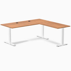 Desky Zero Laminate L-Shape Office Desk, Prime Oak desktop, Wheat frame