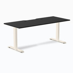 Desky Zero Scalloped Laminate Office Desk, Black desktop, Wheat frame