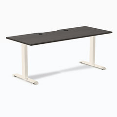 Desky Zero Scalloped Laminate Office Desk, Burnished Wood desktop, Wheat frame