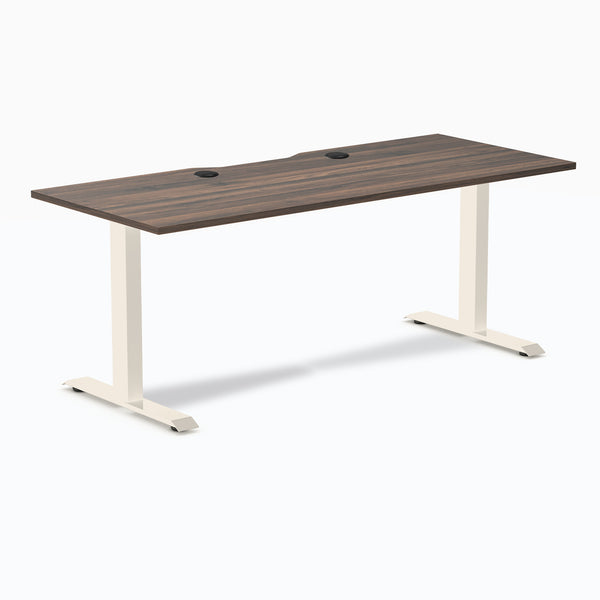 Desky Zero Scalloped Laminate Office Desk, Jarrah Legno desktop, Wheat frame