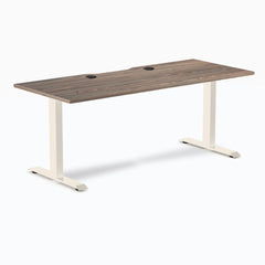 Desky Zero Scalloped Laminate Office Desk, Natural Walnut desktop, Wheat frame