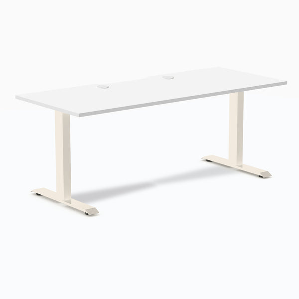 Desky Zero Scalloped Laminate Office Desk, White desktop, Wheat frame