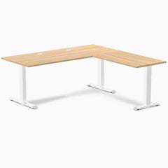 Desky Zero Laminate L-Shape Office Desk, Sublime Teak desktop, Wheat frame