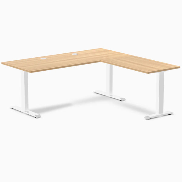 Desky Zero Laminate L-Shape Office Desk, Sublime Teak desktop, Wheat frame