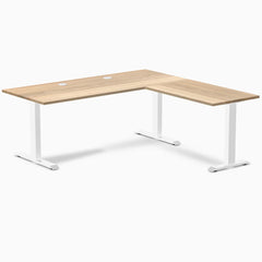 Desky Zero Hardwood L-Shape Office Desk, White Ash desktop, Wheat frame