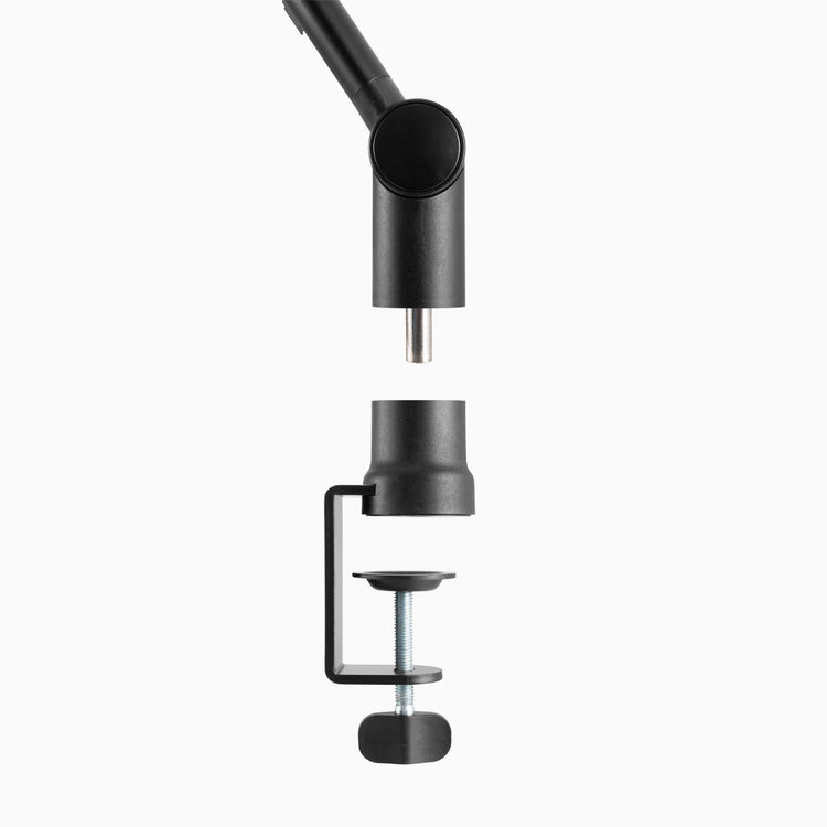 Adjustable boom arm for microphone clamp and screw installation