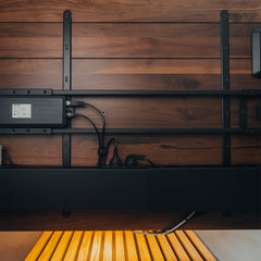 Desky black integrated cable channel power under desk