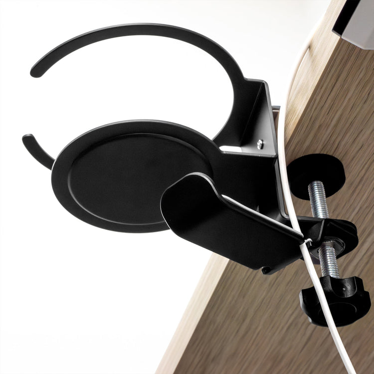 Desk drink and headphone hook 