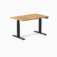 Desky Dual Hardwood Sit Stand Desk, Acacia desktop, Matte Black frame