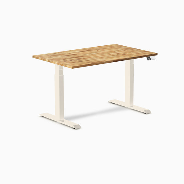 Desky Dual Hardwood Sit Stand Desk, Acacia desktop, Wheat frame
