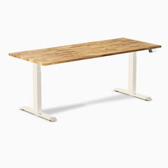 Desky Dual Hardwood Sit Stand Desk, Acacia desktop, Wheat frame