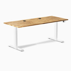 Desky Dual Hardwood Sit Stand Desk, Acacia desktop, White frame
