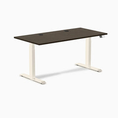 Desky Dual Bamboo Sit Stand Desk, Dark Bamboo desktop, Wheat frame