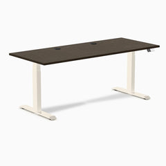Desky Dual Bamboo Sit Stand Desk, Dark Bamboo desktop, Wheat frame