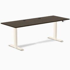 Desky Dual Bamboo Sit Stand Desk, Dark Bamboo desktop, Wheat frame
